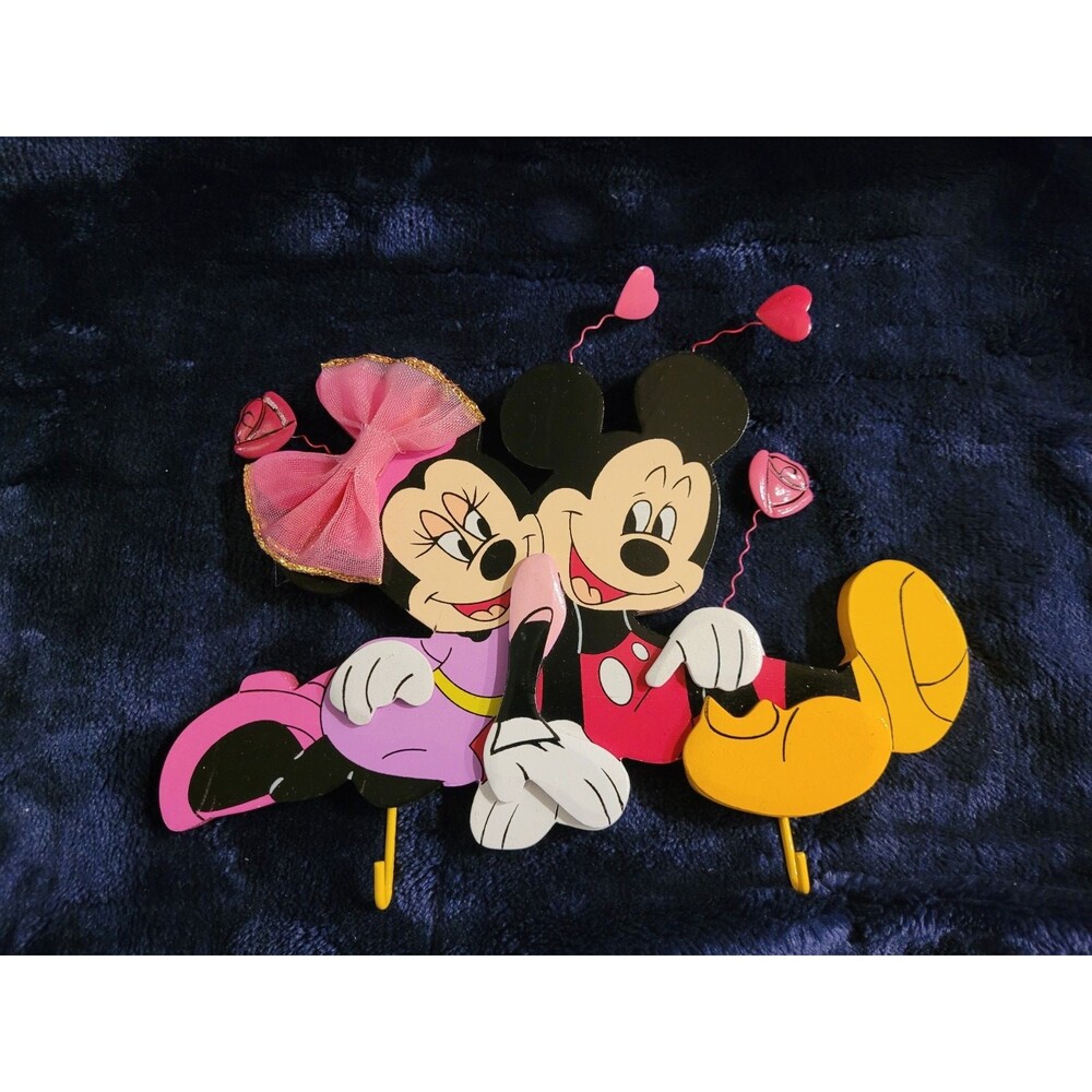 Disney Mickey and Minnie Mouse Wall Hanging Key Hooks Pink Heart Decor Unused
